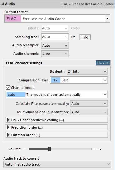 FLAC encoder settings