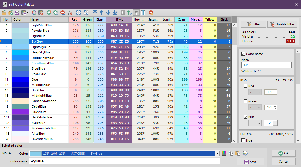 Color palette editor